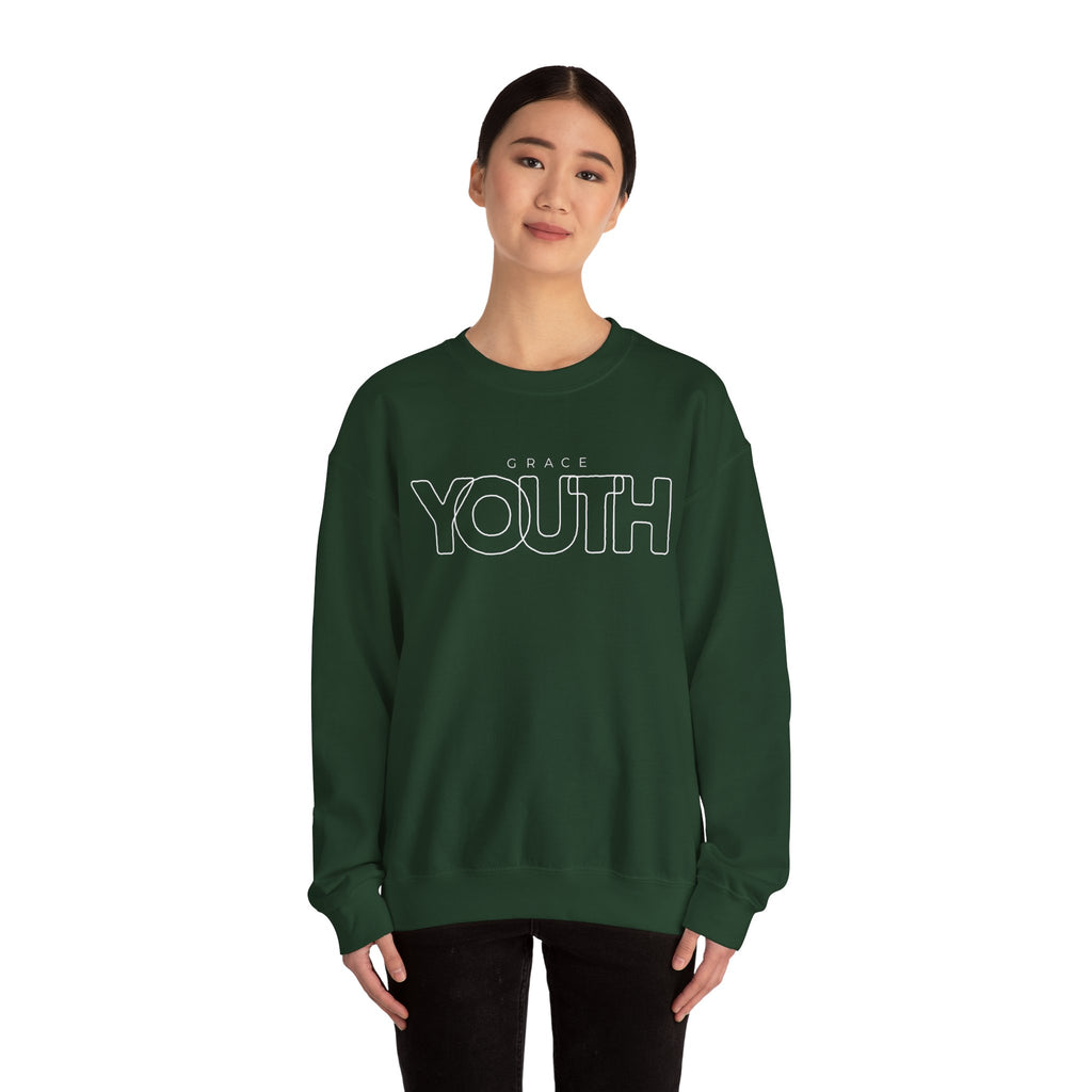 Youth Crewneck Sweatshirt – 'Grace YOUTH' Retro Outline Graphic
