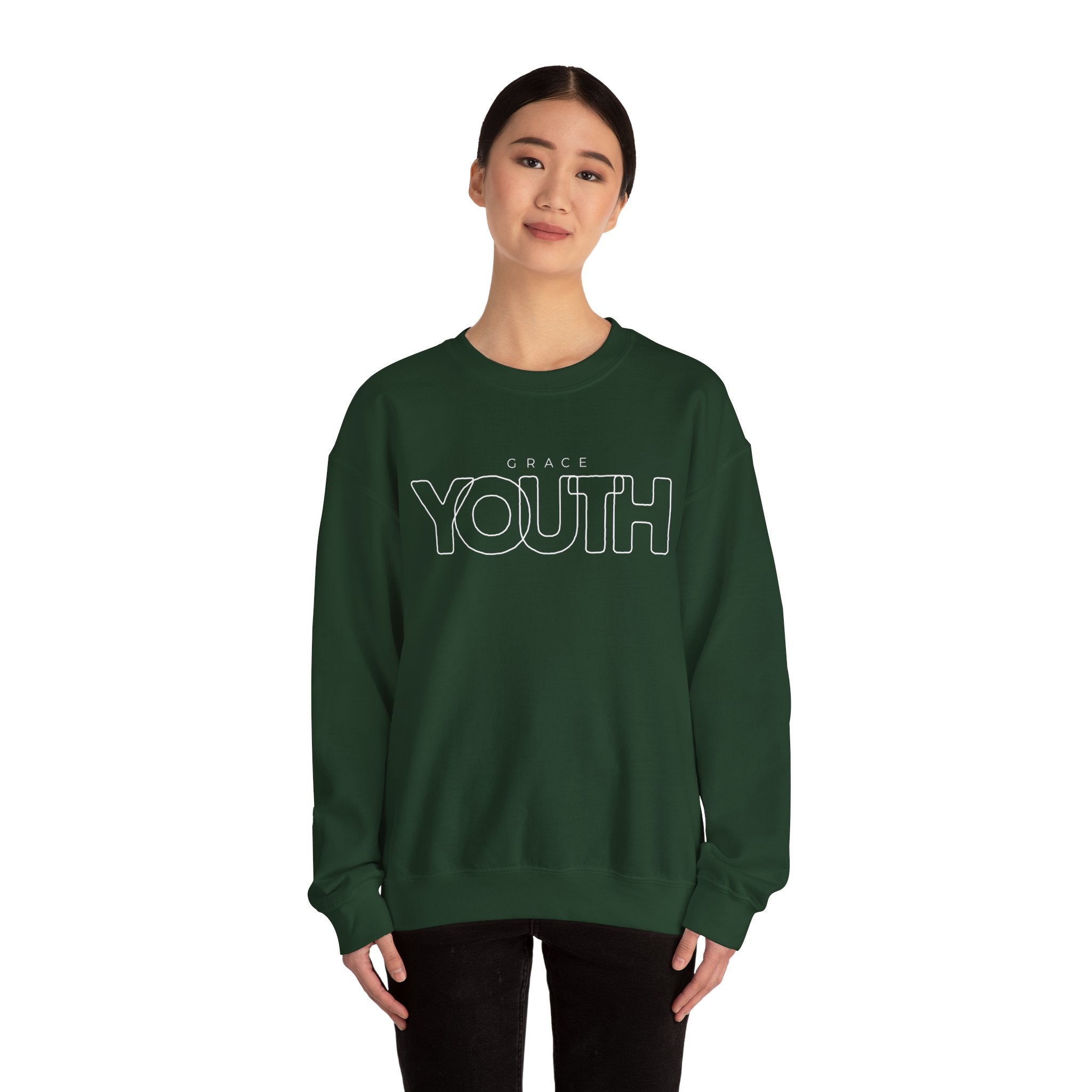 Youth Crewneck Sweatshirt – 'Grace YOUTH' Retro Outline Graphic