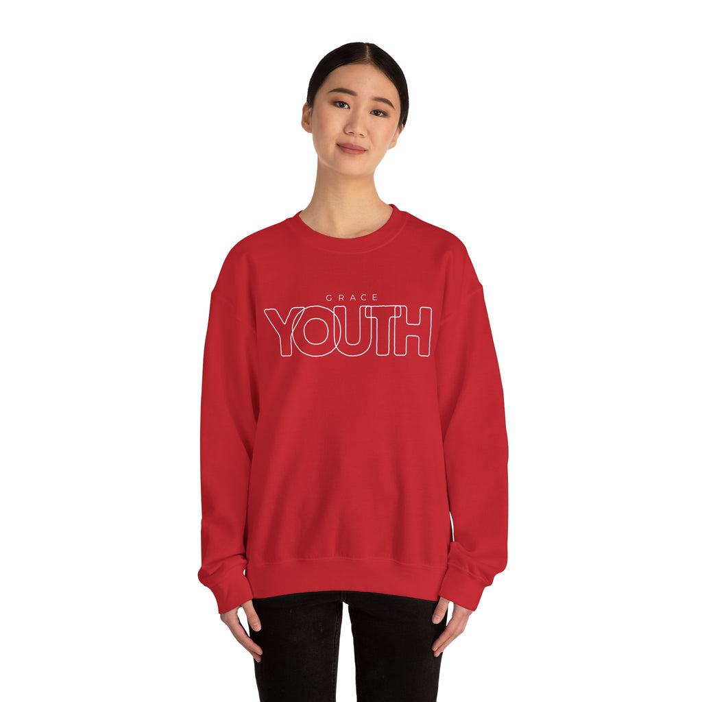 Youth Crewneck Sweatshirt – 'Grace YOUTH' Retro Outline Graphic