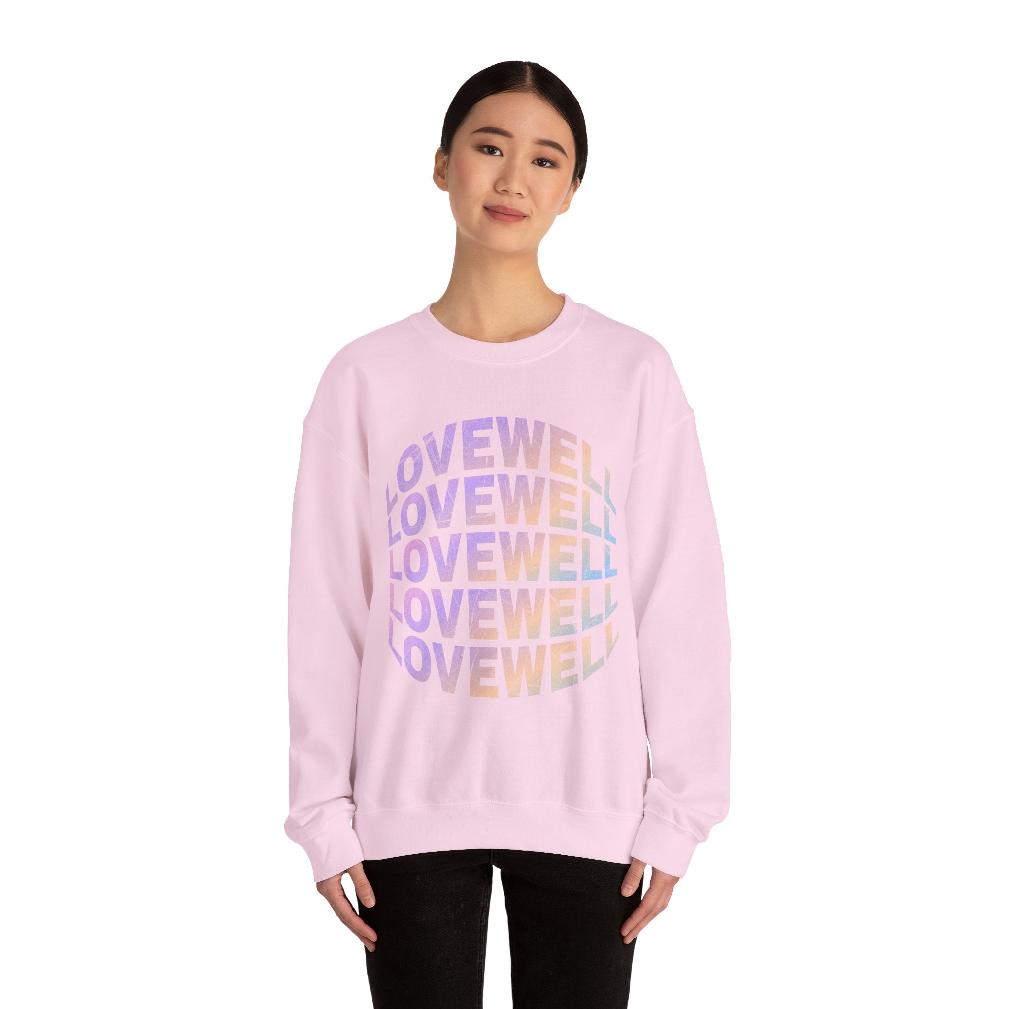 LOVEWELL repeating circle design Sweatshirt | pastel rainbow text