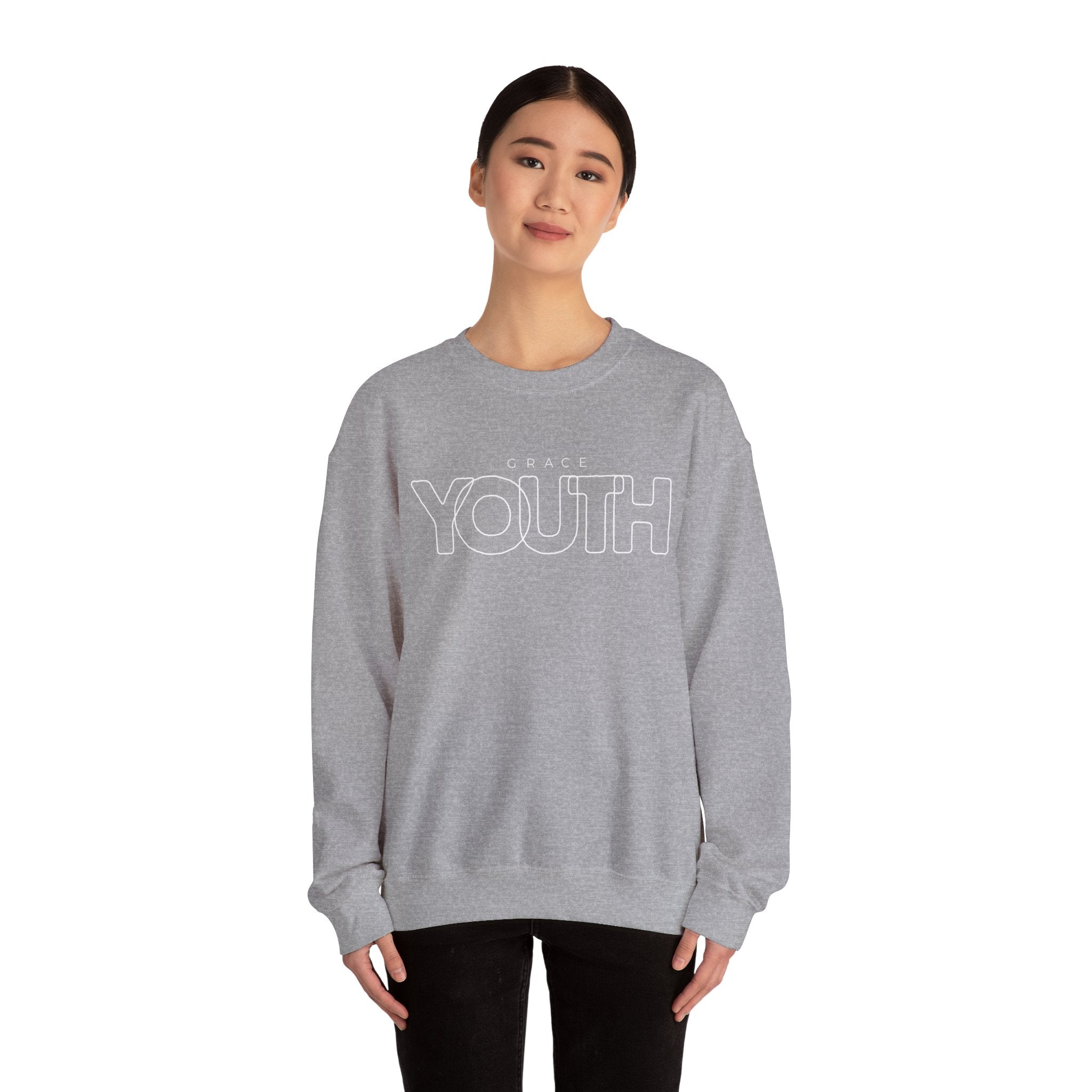 Youth Crewneck Sweatshirt – 'Grace YOUTH' Retro Outline Graphic