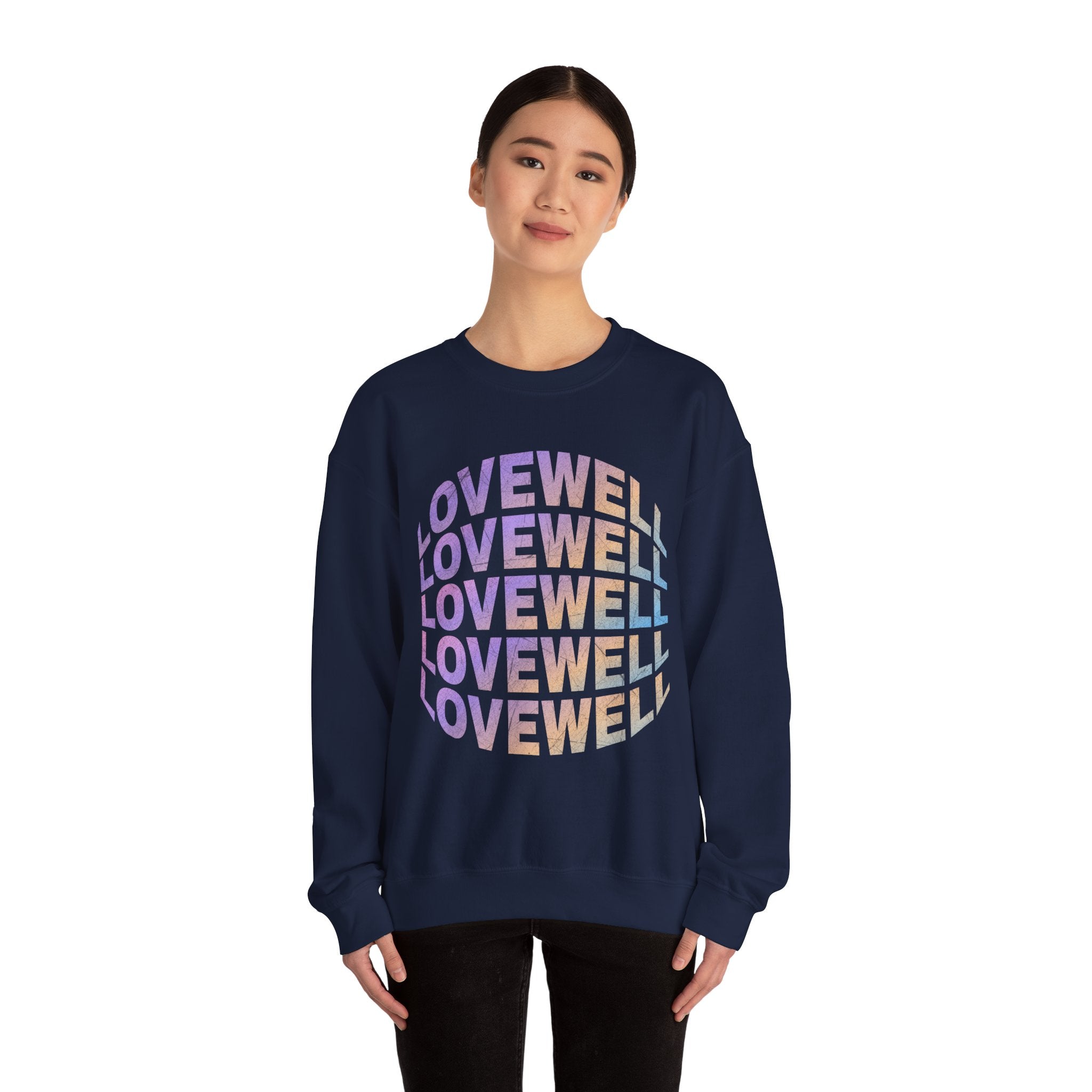 LOVEWELL repeating circle design Sweatshirt | pastel rainbow text