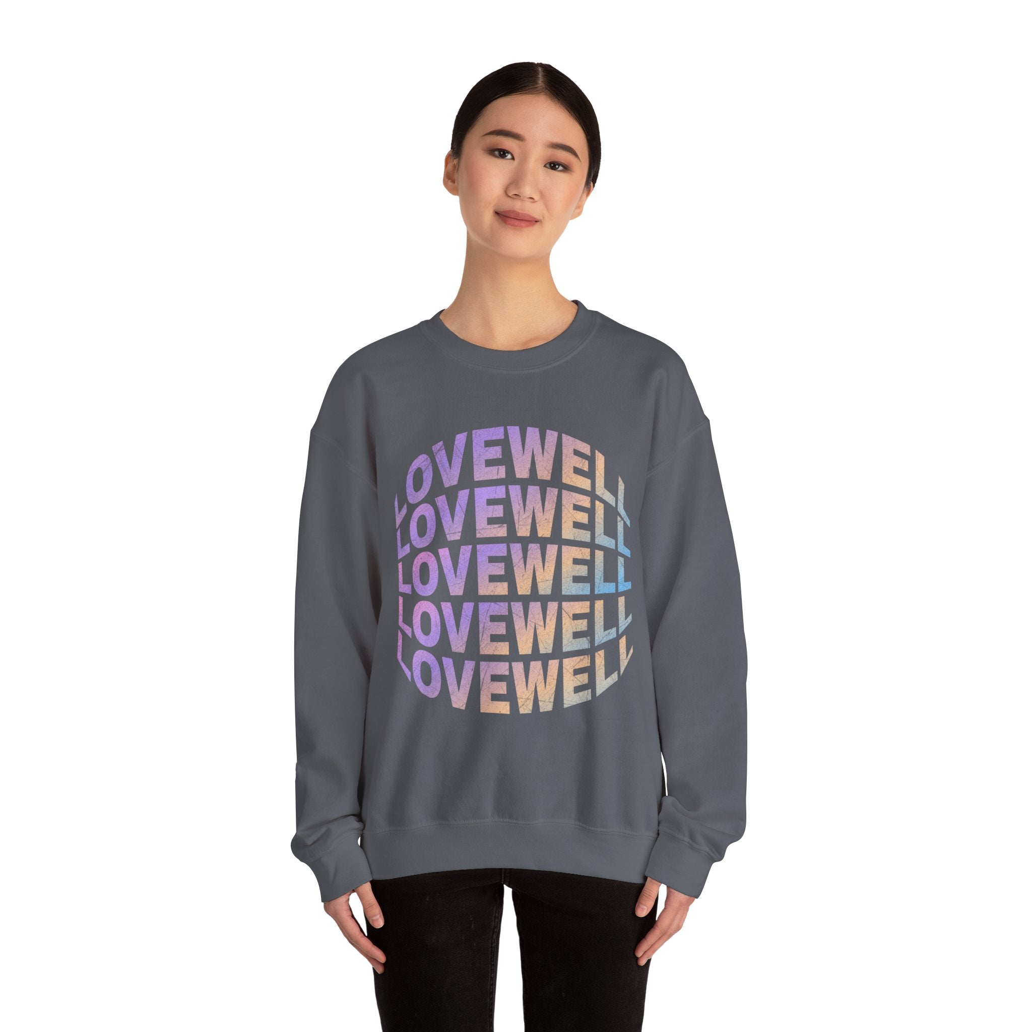 LOVEWELL repeating circle design Sweatshirt | pastel rainbow text