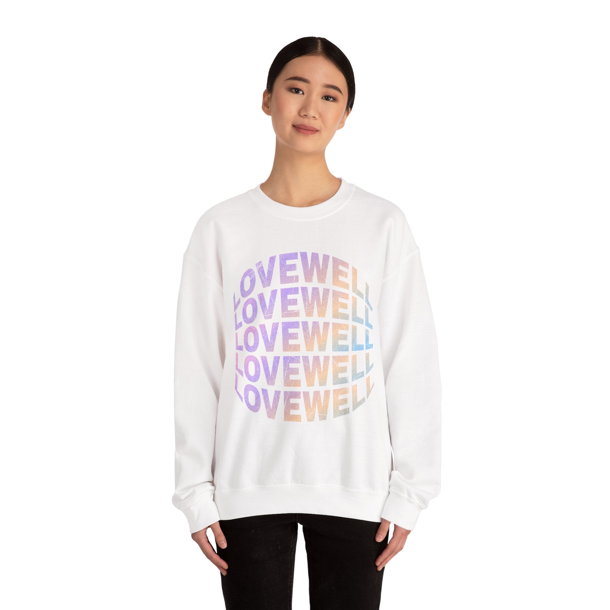 LOVEWELL repeating circle design Sweatshirt | pastel rainbow text