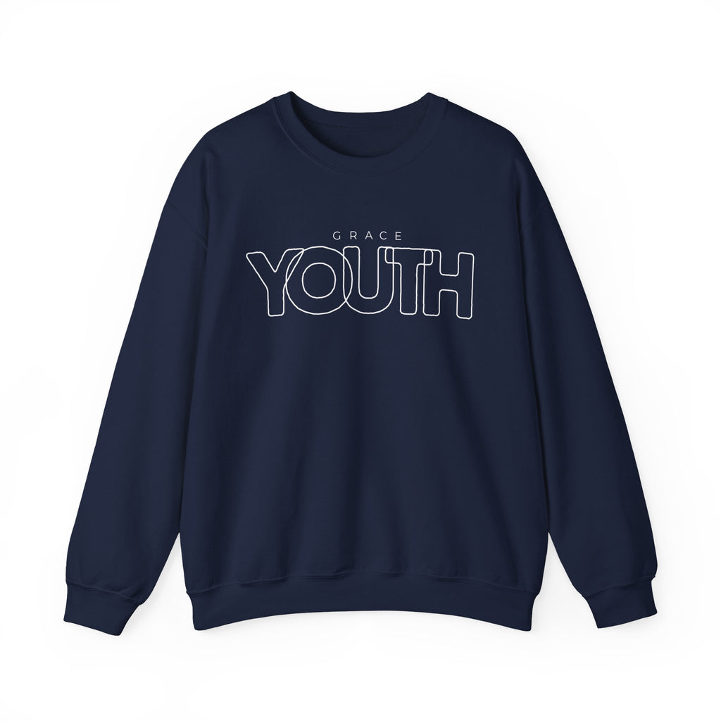 Youth Crewneck Sweatshirt – 'Grace YOUTH' Retro Outline Graphic