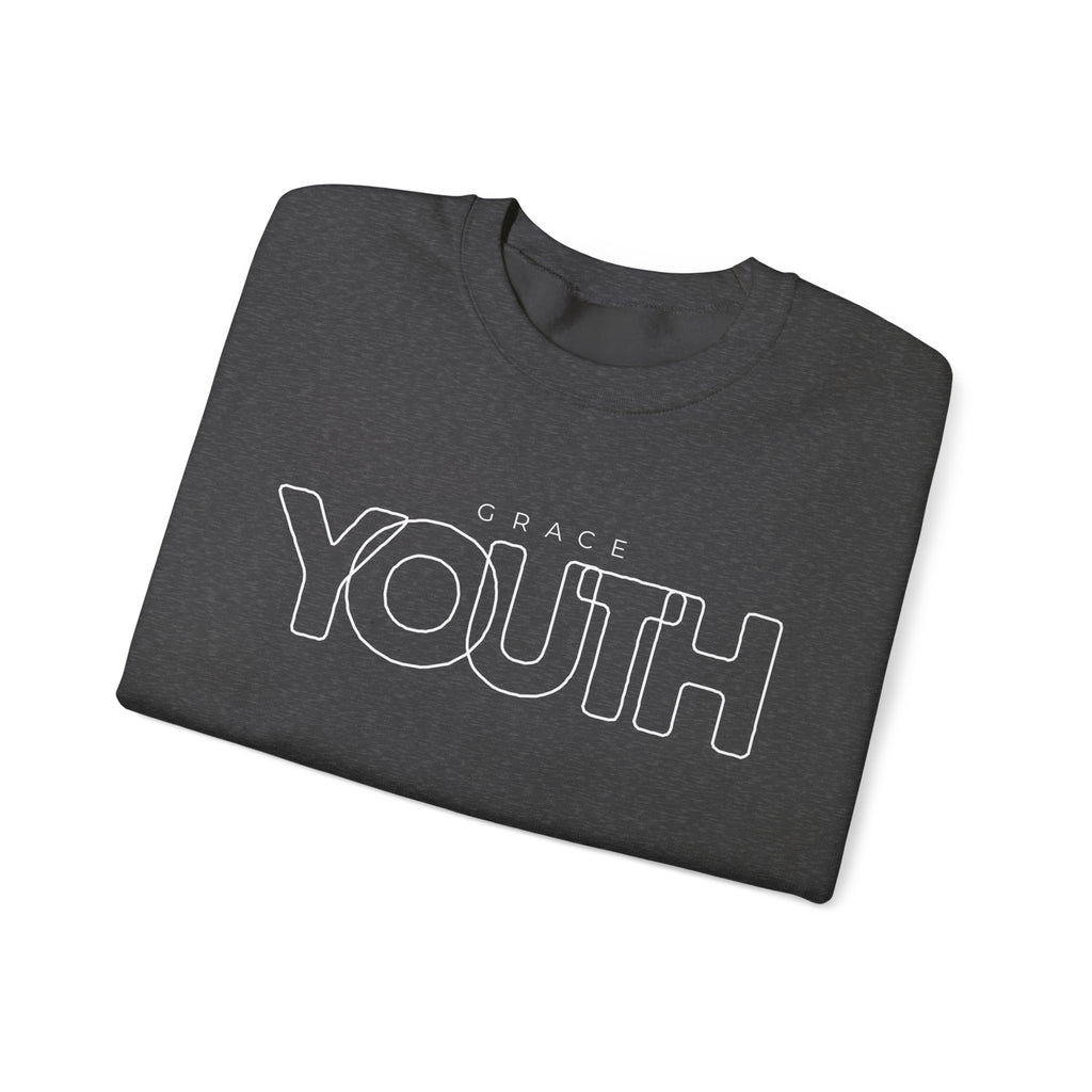 Youth Crewneck Sweatshirt – 'Grace YOUTH' Retro Outline Graphic