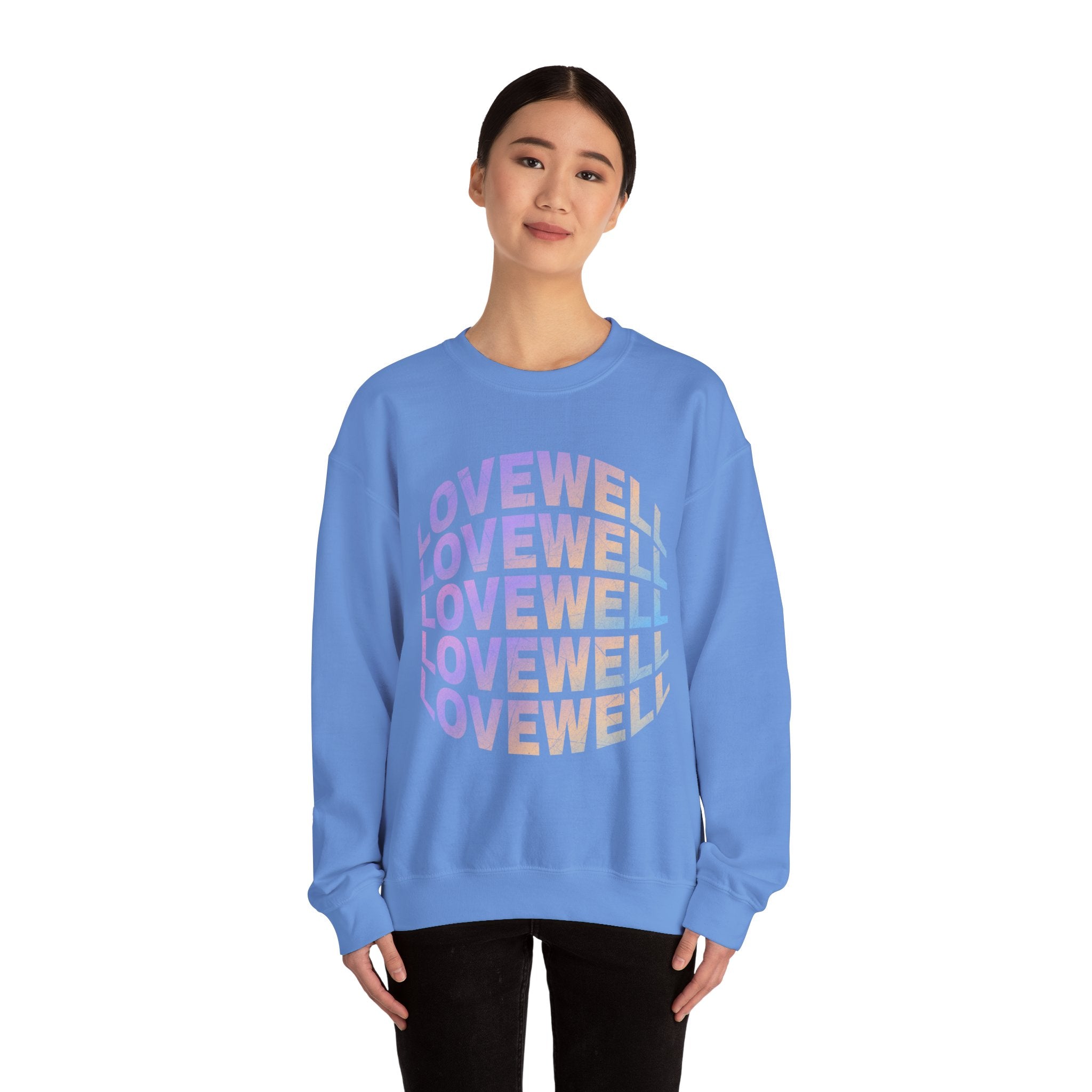 LOVEWELL repeating circle design Sweatshirt | pastel rainbow text