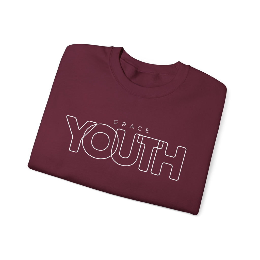 Youth Crewneck Sweatshirt – 'Grace YOUTH' Retro Outline Graphic