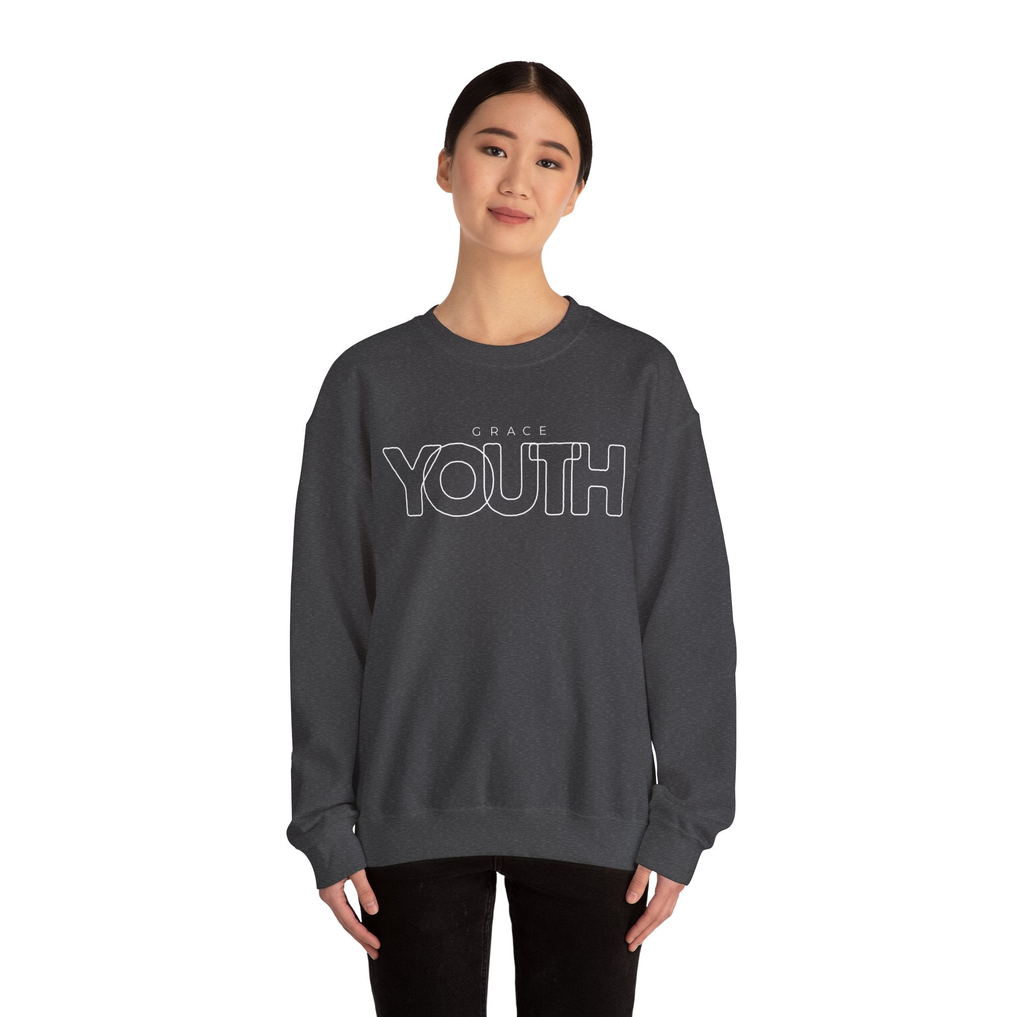 Youth Crewneck Sweatshirt – 'Grace YOUTH' Retro Outline Graphic